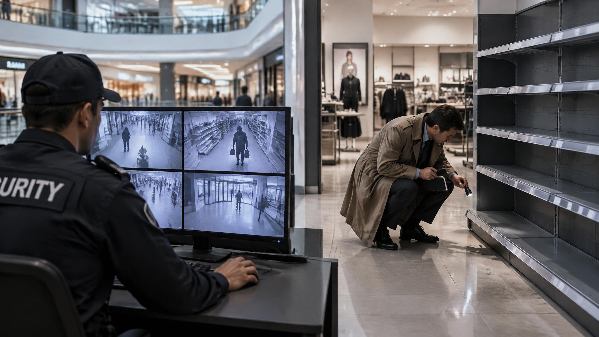 mall security guard checking cameras